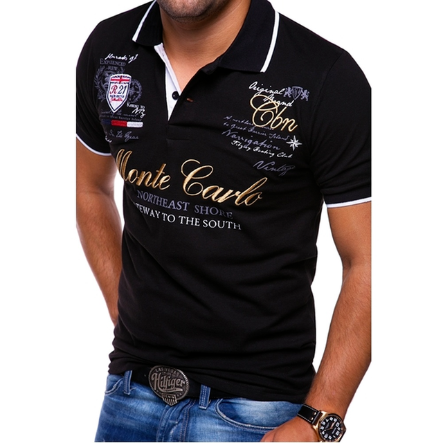 Cămașă polo bărbătească cu model, bordură contrastantă și mâneci scurte – tricou polo relaxat pentru vară, timp liber, purtare zilnică și stil smart-casual