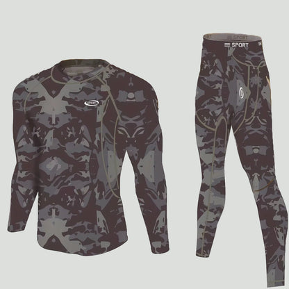 Herre Termisk Undertøjssæt Med Fleecefoer Og Camouflageprint – Strækbart Sæt Med Overdel Og Leggings Til Udendørstræning Og Kolde Dage
