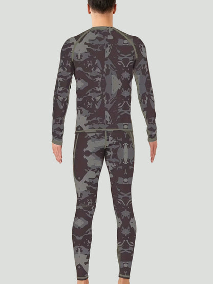 Herre Termisk Undertøjssæt Med Fleecefoer Og Camouflageprint – Strækbart Sæt Med Overdel Og Leggings Til Udendørstræning Og Kolde Dage