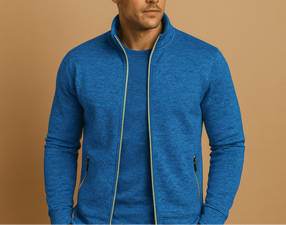 Cárdigan para hombre con cremallera completa y cuello alto - Capa intermedia ligera con bolsillos con cremallera para trabajar al aire libre, viajar y uso diario informal