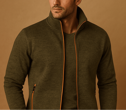 Cárdigan para hombre con cremallera completa y cuello alto - Capa intermedia ligera con bolsillos con cremallera para trabajar al aire libre, viajar y uso diario informal