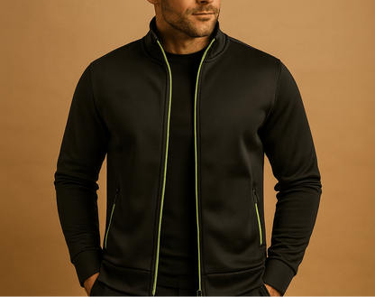 Cárdigan para hombre con cremallera completa y cuello alto - Capa intermedia ligera con bolsillos con cremallera para trabajar al aire libre, viajar y uso diario informal