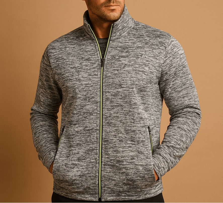 Cárdigan para hombre con cremallera completa y cuello alto - Capa intermedia ligera con bolsillos con cremallera para trabajar al aire libre, viajar y uso diario informal