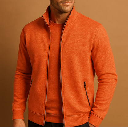 Cárdigan para hombre con cremallera completa y cuello alto - Capa intermedia ligera con bolsillos con cremallera para trabajar al aire libre, viajar y uso diario informal