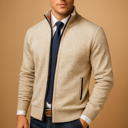 Cardigan bărbătesc tricotat, cu închidere cu fermoar – jachetă tricotată clasică pentru un stil smart casual, purtare zilnică, birou și timp liber