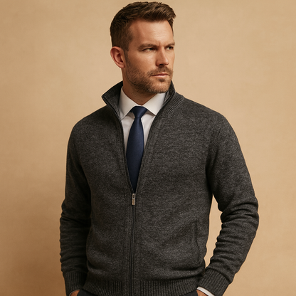 Cardigan bărbătesc tricotat, cu închidere cu fermoar – jachetă tricotată clasică pentru un stil smart casual, purtare zilnică, birou și timp liber