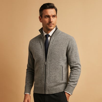 Cardigan bărbătesc tricotat, cu închidere cu fermoar – jachetă tricotată clasică pentru un stil smart casual, purtare zilnică, birou și timp liber