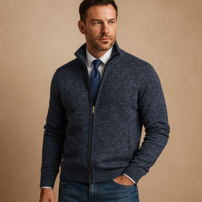 Cardigan bărbătesc tricotat, cu închidere cu fermoar – jachetă tricotată clasică pentru un stil smart casual, purtare zilnică, birou și timp liber