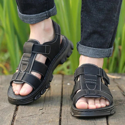 Sandalias cómodas para hombre con correas ajustables de velcro - sandalias abiertas de senderismo con suela resistente para caminar, vacaciones y uso diario