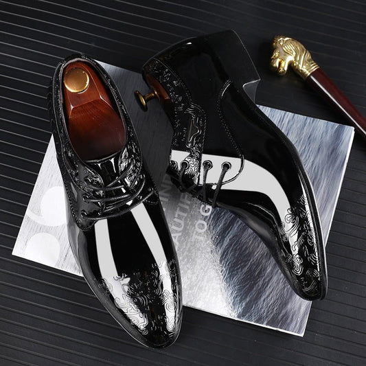 Men's Patent Leather Derby Shoes – High-Gloss Lace-Up Shoes for Weddings and Formal Events