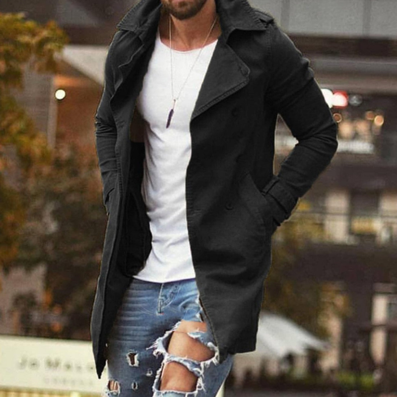Herre Slim Fit Mellemlang Trenchcoat Med Brede Revers – Struktureret Frakke Til Hverdagsbrug, Kontor Og Smart Casual Stil