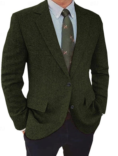 Męska marynarka w jodełkę o kroju regular fit, zapięciem na guziki i klasycznymi klapami - elegancka kurtka na formalne okazje, do pracy i w stylu smart casual