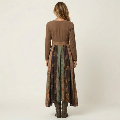 Women's Patterned Bohemian Maxi Dress with V-Neck – Elegant Long Dress for Summer, Vacation, Beach, and Casual Occasions