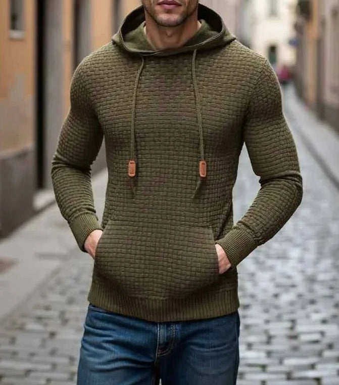 Sudadera de punto texturizado para hombre - Jersey clásico con capucha, cordón y bolsillo tipo canguro para un estilo informal y el uso diario