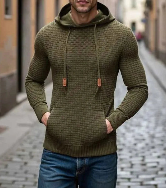 Men's Textured Knit Hoodie – Classic Pullover Hoodie With Drawstring Hood And Kangaroo Pocket For Casual Style And Everyday Wear