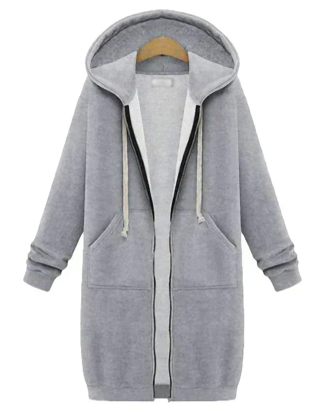 Dame Lang Hættetrøje Med Lynlås – Afslappet Cardiganstil Til Efterår, Vinter, Hyggeligt Loungewear Og Lag-på-lag-hverdagsbrug