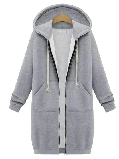 Dame Lang Hættetrøje Med Lynlås – Afslappet Cardiganstil Til Efterår, Vinter, Hyggeligt Loungewear Og Lag-på-lag-hverdagsbrug