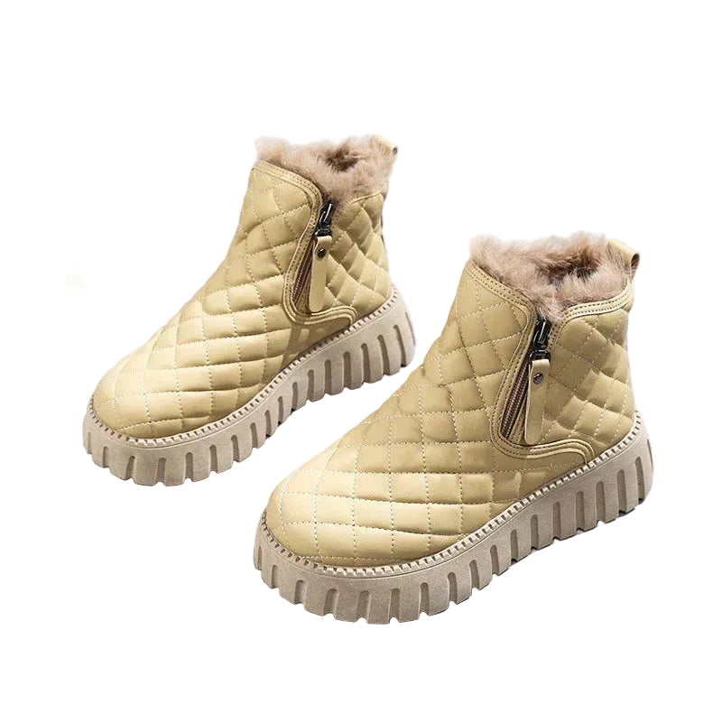 Women's Quilted Ankle Boots with Warm Lining, Side Zipper, and Platform Sole - Comfortable Winter Boots for Fall, Winter, and Everyday Outdoor Wear