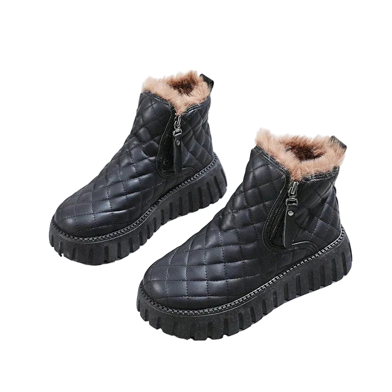 Women's Quilted Ankle Boots with Warm Lining, Side Zipper, and Platform Sole - Comfortable Winter Boots for Fall, Winter, and Everyday Outdoor Wear