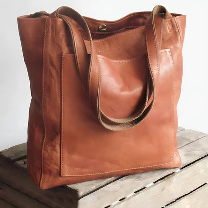 Dame Stor Lædertote Med Minimalistiske Skulderremme – Rummelig Håndtaske Til Arbejde, Hverdagsbrug, Shopping Og Rejser