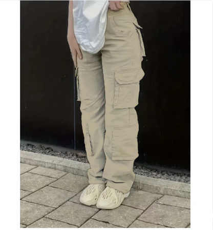 Women's Wide-Leg Cargo Pants with a Loose Fit - Casual Utility Pants for Streetwear and Comfortable Everyday Wear