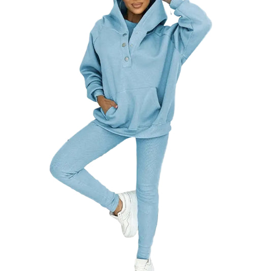Set damă de stat în casă, 3 piese, cu jachetă cu glugă asimetrică, maiou și pantaloni slim - set casual de streetwear pentru purtare zilnică, timp liber și stil casual