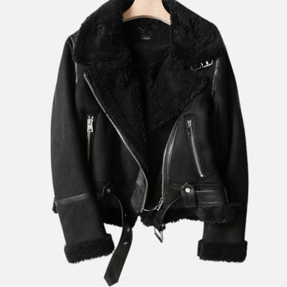 Dame Motojakke i Ruskind – Varmt Foret Biker-Overtøj til Efterår Vinter og Bybrug