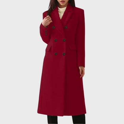 Women's Long Double-Breasted Coat with Tailored Cut – Elegant Midi Coat for the Office and Smart Casual Style
