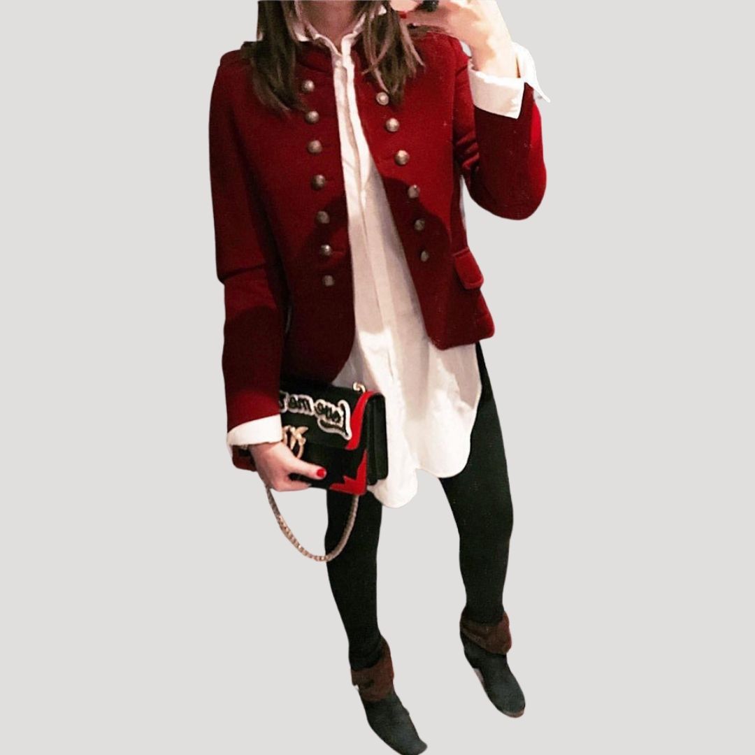 Dámská krátká vojenská bunda s dvouřadým zapínáním na knoflíky – strukturovaná bunda na podzim i pro elegantní styl smart casual