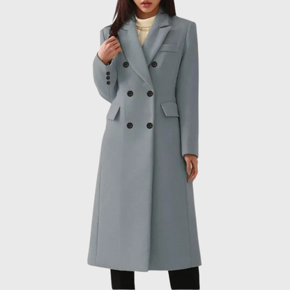 Women's Long Double-Breasted Coat with Tailored Cut – Elegant Midi Coat for the Office and Smart Casual Style