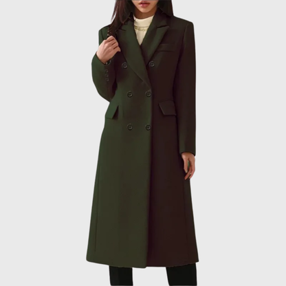 Women's Long Double-Breasted Coat with Tailored Cut – Elegant Midi Coat for the Office and Smart Casual Style