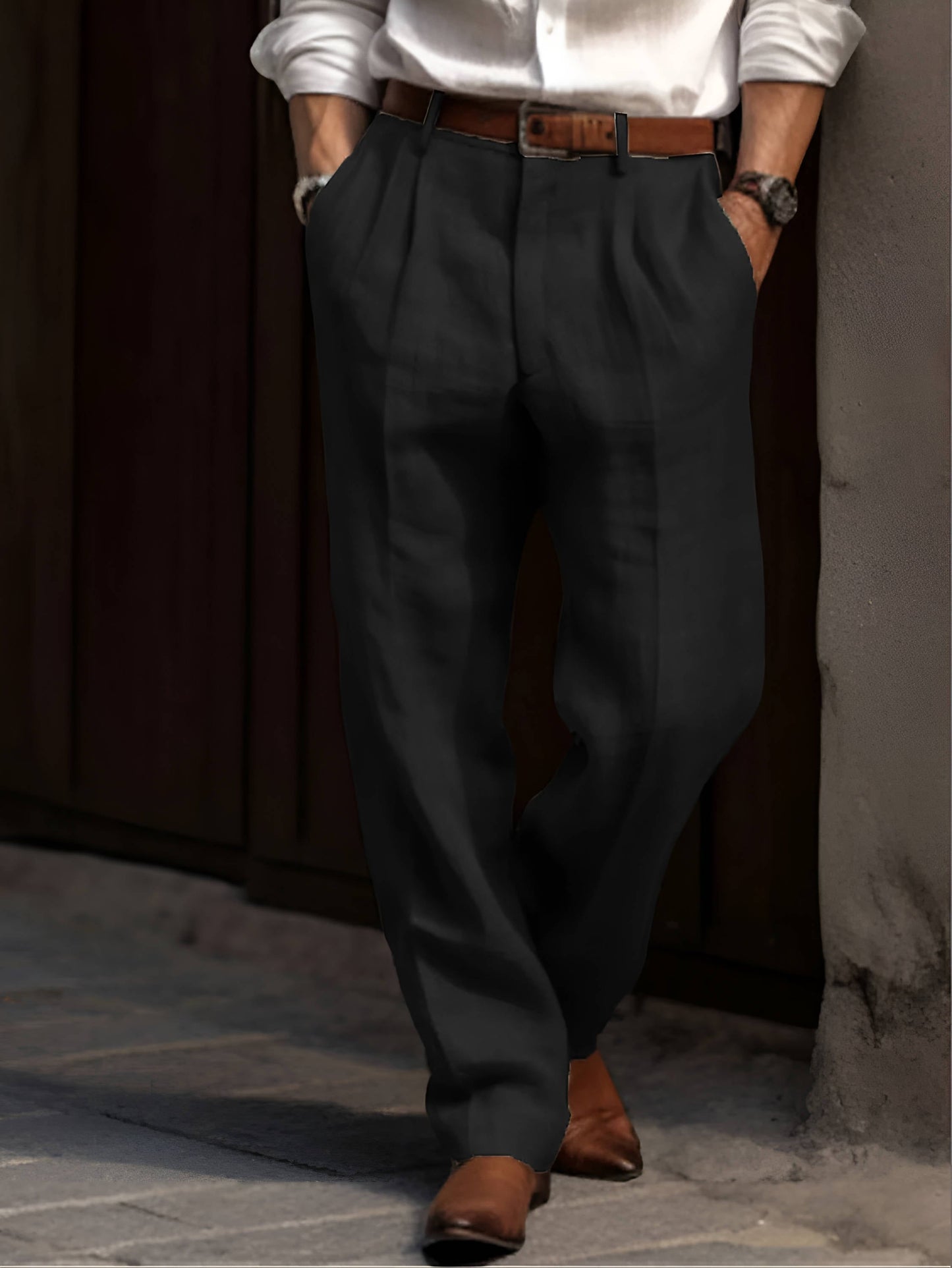 Herre Skræddersyede Bukser Med Dobbelte Læg Og Lige Ben – Let Og Elegant Design Til Kontor, Business, Fest Og Smart Casual Stil