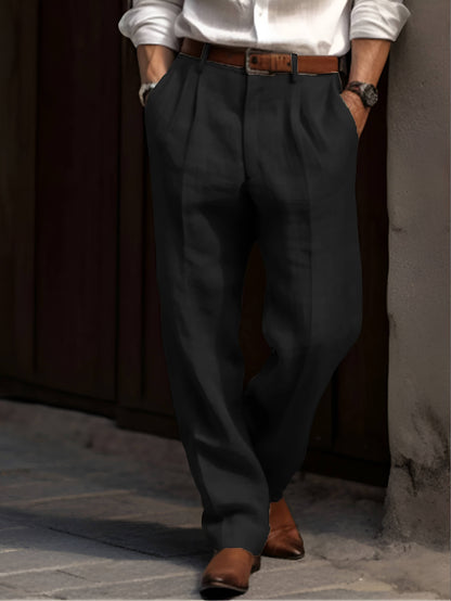 Herre Skræddersyede Bukser Med Dobbelte Læg Og Lige Ben – Let Og Elegant Design Til Kontor, Business, Fest Og Smart Casual Stil