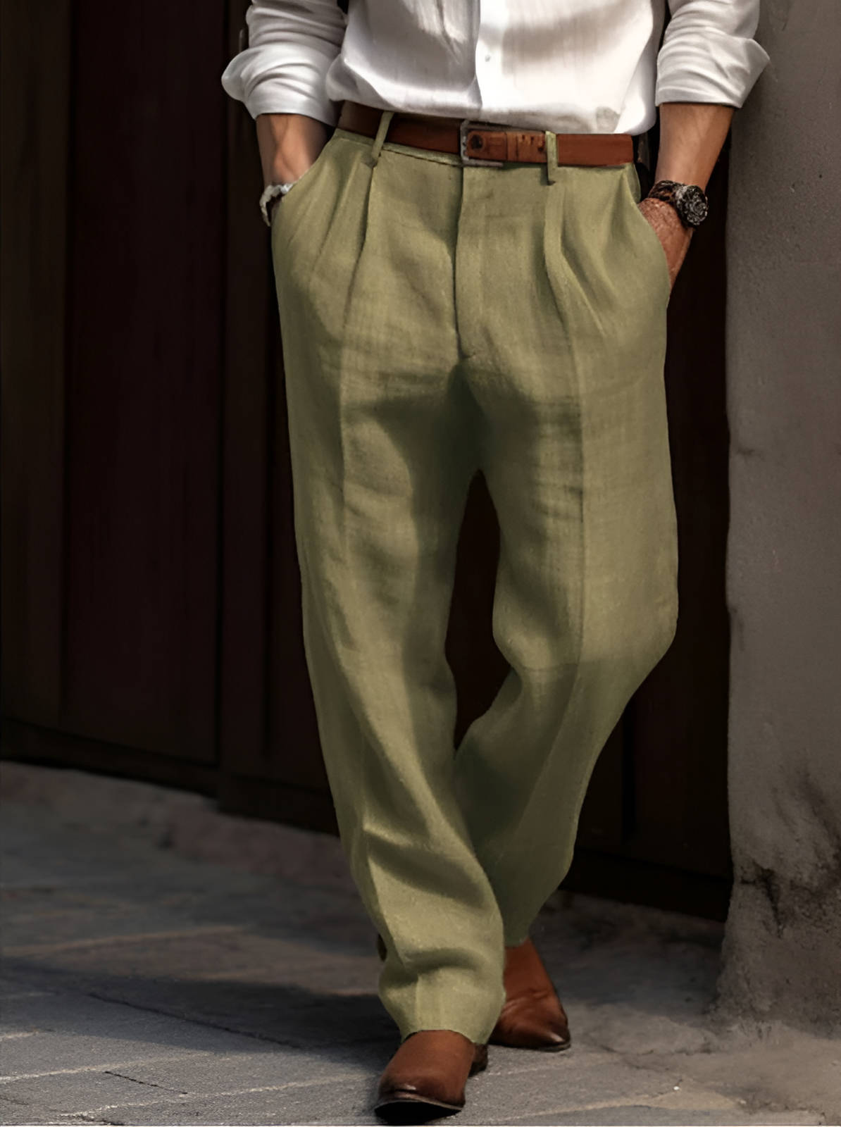 Herre Skræddersyede Bukser Med Dobbelte Læg Og Lige Ben – Let Og Elegant Design Til Kontor, Business, Fest Og Smart Casual Stil