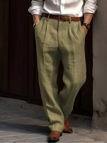 Herre Skræddersyede Bukser Med Dobbelte Læg Og Lige Ben – Let Og Elegant Design Til Kontor, Business, Fest Og Smart Casual Stil