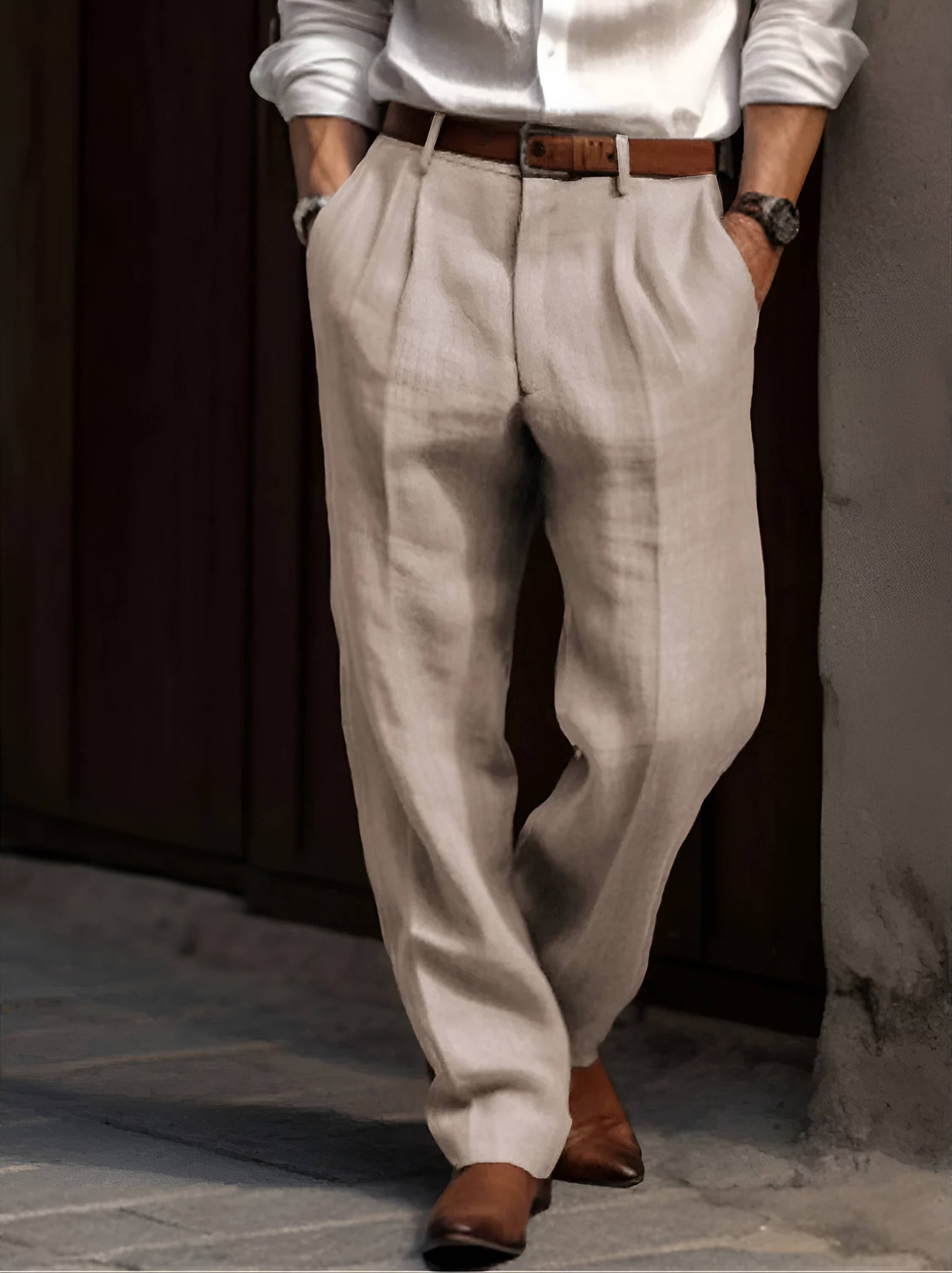 Herre Skræddersyede Bukser Med Dobbelte Læg Og Lige Ben – Let Og Elegant Design Til Kontor, Business, Fest Og Smart Casual Stil