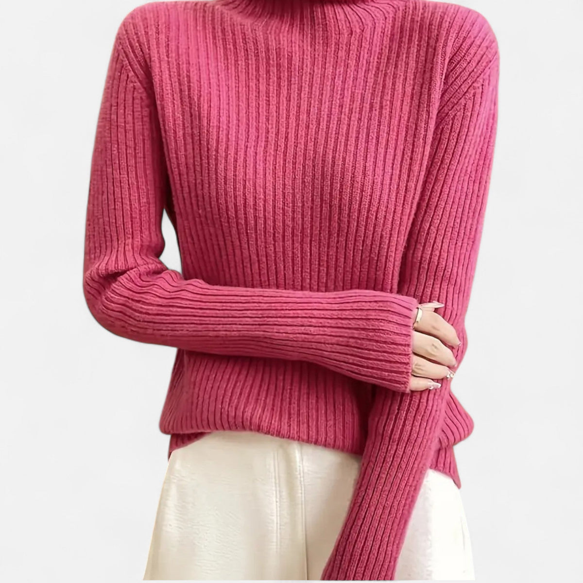 Suéter de cuello alto para mujer, de punto grueso acanalado - Prenda de punto cálida y cómoda para otoño, invierno, el día a día y un estilo smart casual