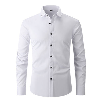 Men's Long-Sleeved Shirt with Textured Collar and Button Closure – Elegant Shirt for the Office, Formal Events, and Special Occasions