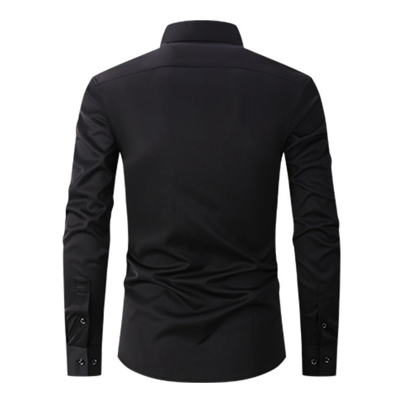 Men's Long-Sleeved Shirt with Textured Collar and Button Closure – Elegant Shirt for the Office, Formal Events, and Special Occasions