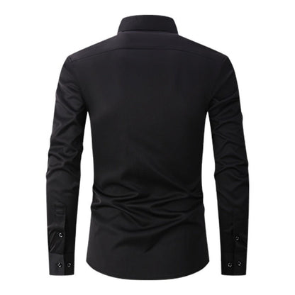 Men's Long-Sleeved Shirt with Textured Collar and Button Closure – Elegant Shirt for the Office, Formal Events, and Special Occasions