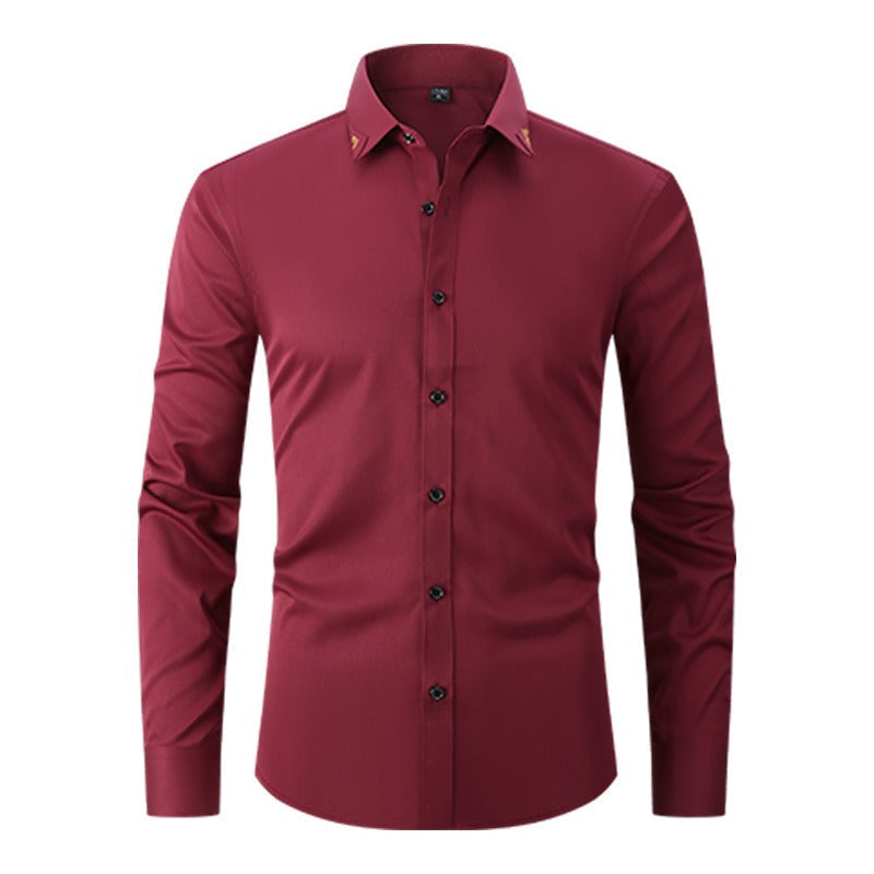Men's Long-Sleeved Shirt with Textured Collar and Button Closure – Elegant Shirt for the Office, Formal Events, and Special Occasions