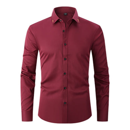 Men's Long-Sleeved Shirt with Textured Collar and Button Closure – Elegant Shirt for the Office, Formal Events, and Special Occasions