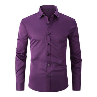 Men's Long-Sleeved Shirt with Textured Collar and Button Closure – Elegant Shirt for the Office, Formal Events, and Special Occasions