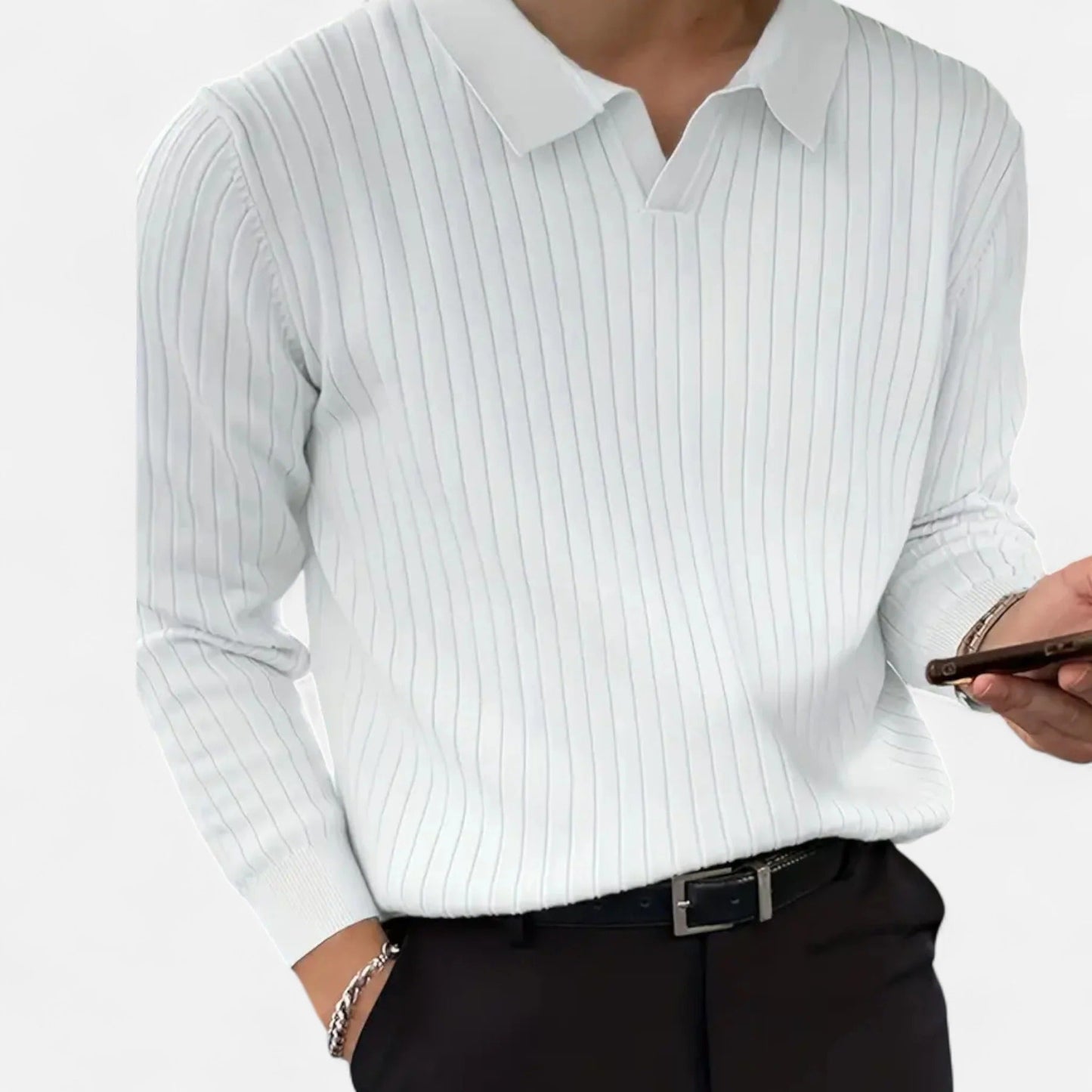 Herre Finribbet Strikket Polotrøje – Smart Casual Lag Til Efterår Og Vinter