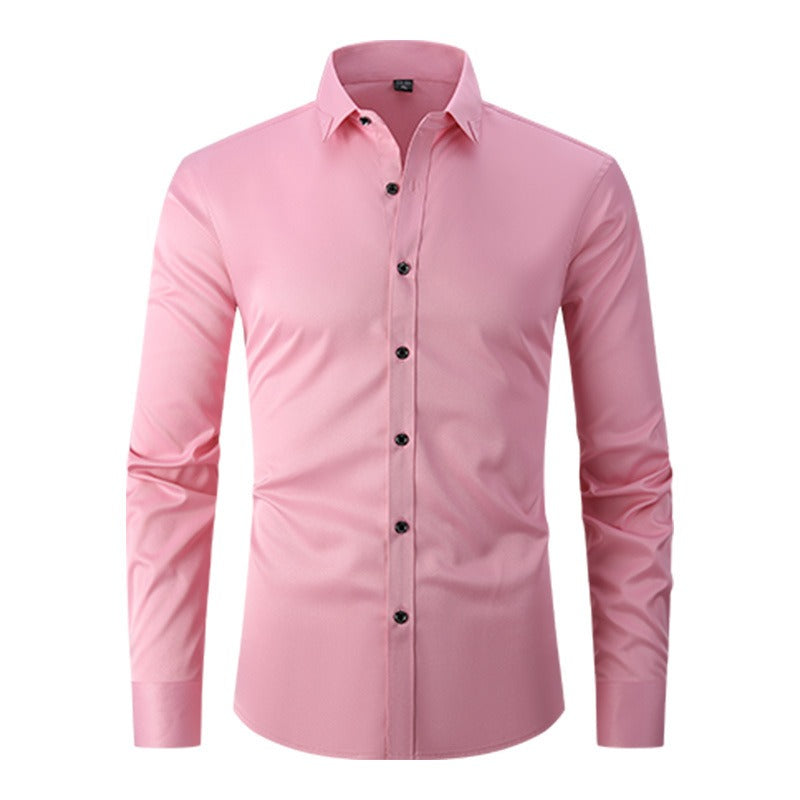 Men's Long-Sleeved Shirt with Textured Collar and Button Closure – Elegant Shirt for the Office, Formal Events, and Special Occasions