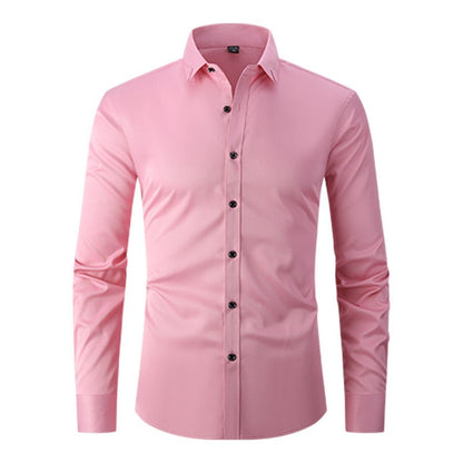 Men's Long-Sleeved Shirt with Textured Collar and Button Closure – Elegant Shirt for the Office, Formal Events, and Special Occasions