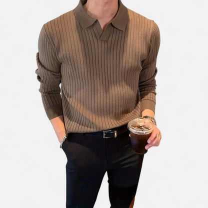 Herre Finribbet Strikket Polotrøje – Smart Casual Lag Til Efterår Og Vinter