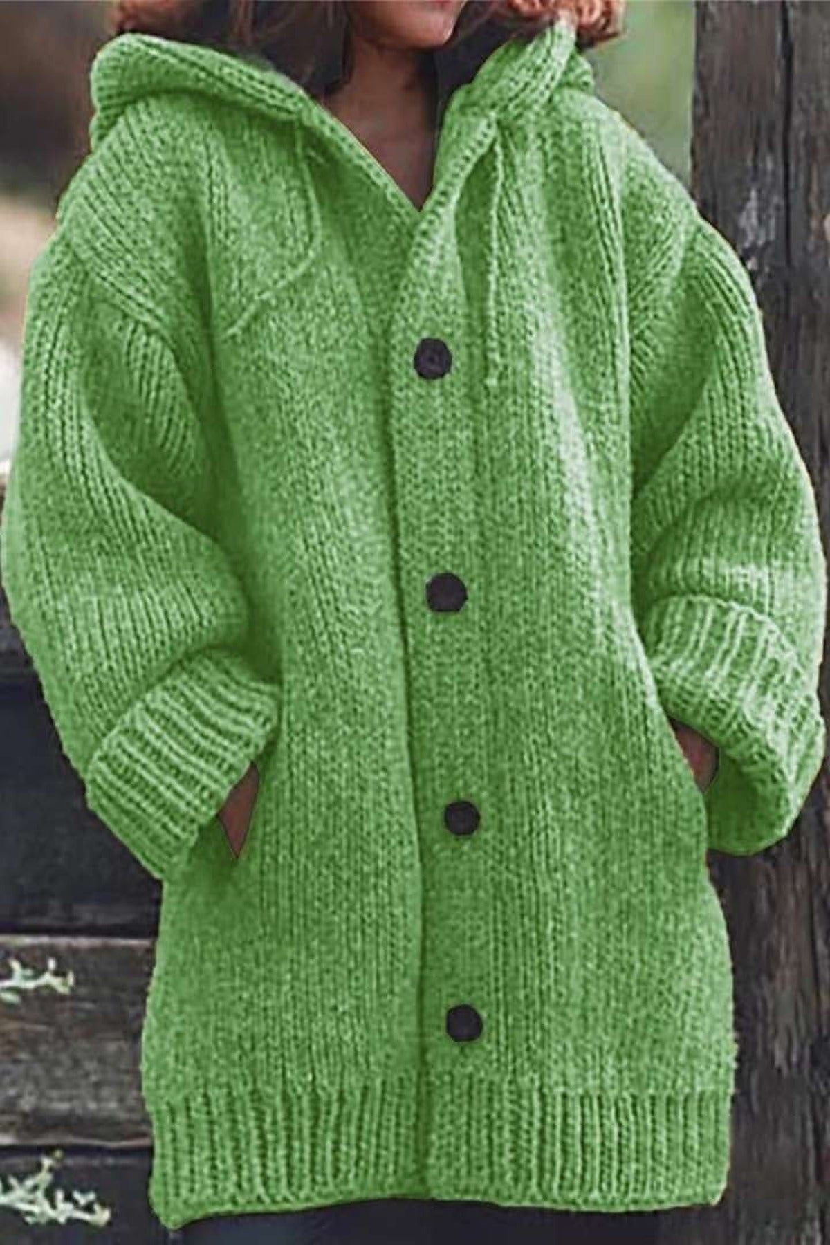 Women's Oversized Long Chunky Knit Cardigan with Hood, Buttons and Pockets – Warm, Casual Top for Fall, Winter and Everyday Wear