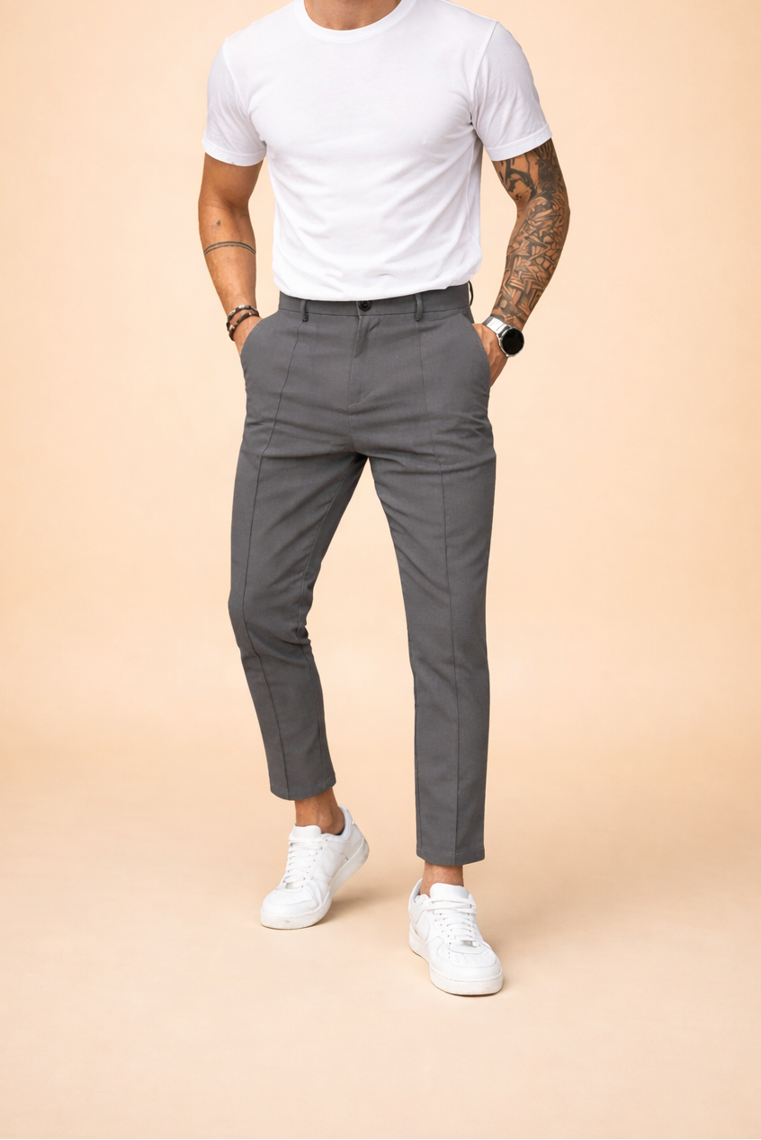 Pánské společenské kalhoty slim fit s puky a rovnými nohavicemi – elegantní kalhoty do práce, na obchodní schůzky a večerní akce