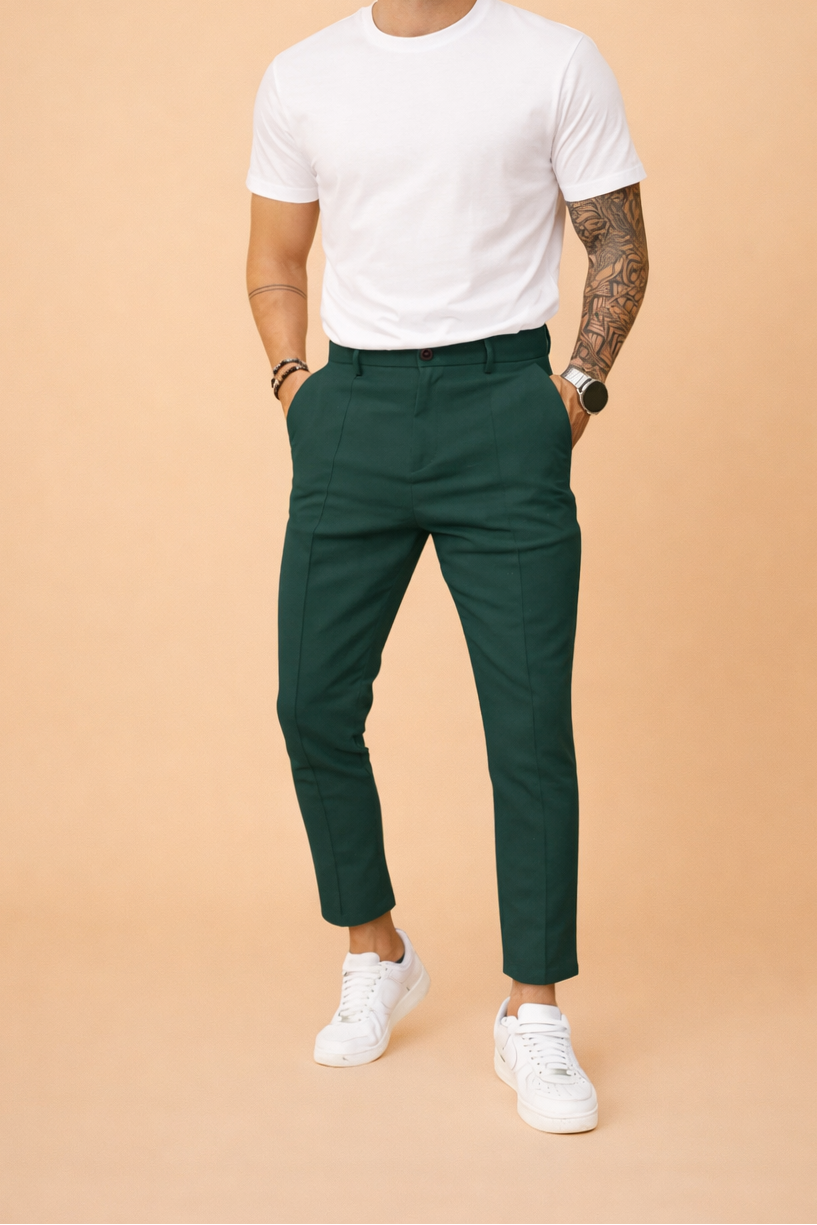 Pánské společenské kalhoty slim fit s puky a rovnými nohavicemi – elegantní kalhoty do práce, na obchodní schůzky a večerní akce